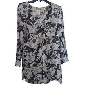 Tommy Bahama Black And White Sheer Floral Top Size XS